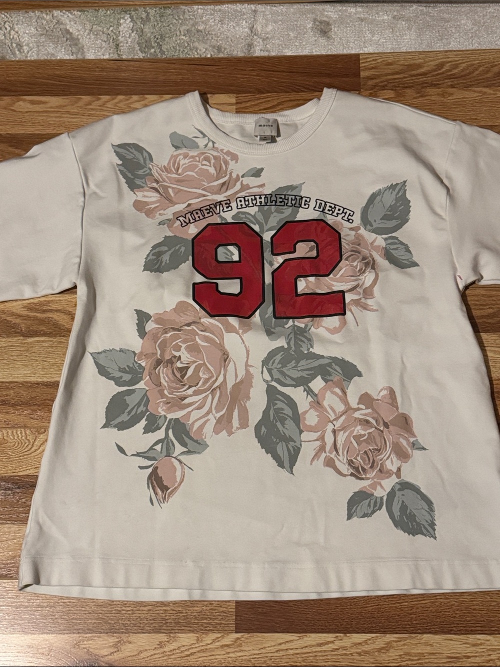 Maeve Cream Sweatshirt with Blush Floral and Red '92 Graphic